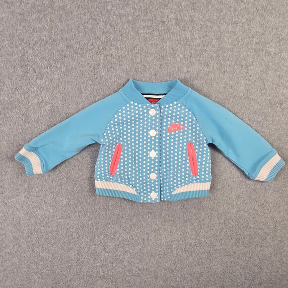 Nike Jacket Infant Size 0-3 months Blue White Polka Dot Pink Trim - Picture 1 of 11